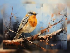 Nature's Melody: Oil Painting Print of a Robin Perched on a Log 5"x7"