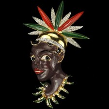 Corocraft Sterling Gold Pave and Enamel 'Josephine Baker' Blackamoor Pin