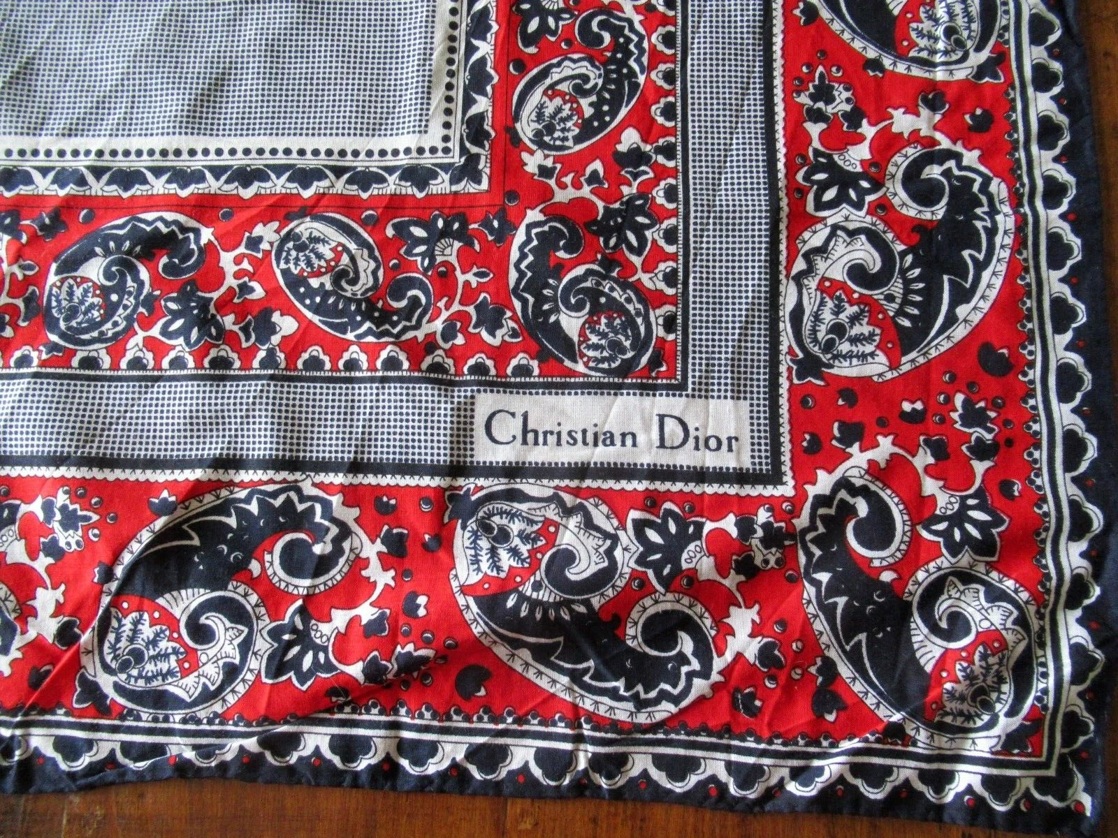 Foulard robe Christian Dior rouge marine blanc coton cachemire