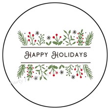 HAPPY HOLIDAYS FIR CHRISTMAS ENVELOPE SEALS LABELS STICKERS PARTY FAVORS