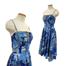 Vintage 1950s Alfred Shaheen Hand Painted Pua Nui Print Metallic Hawaiian Dress