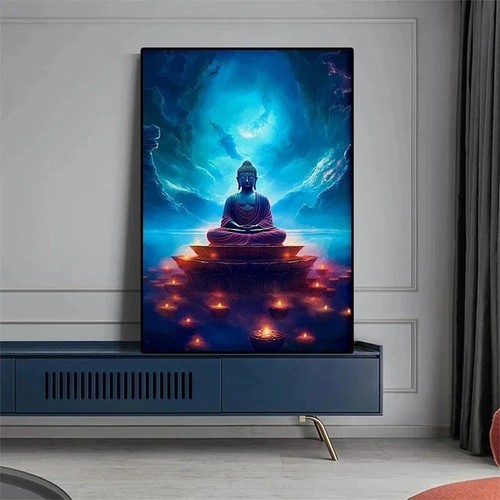 Stone Ancient Buddha Meditation Wall Art | Serene Landscape Canvas Print | Zen H - Picture 5 of 22