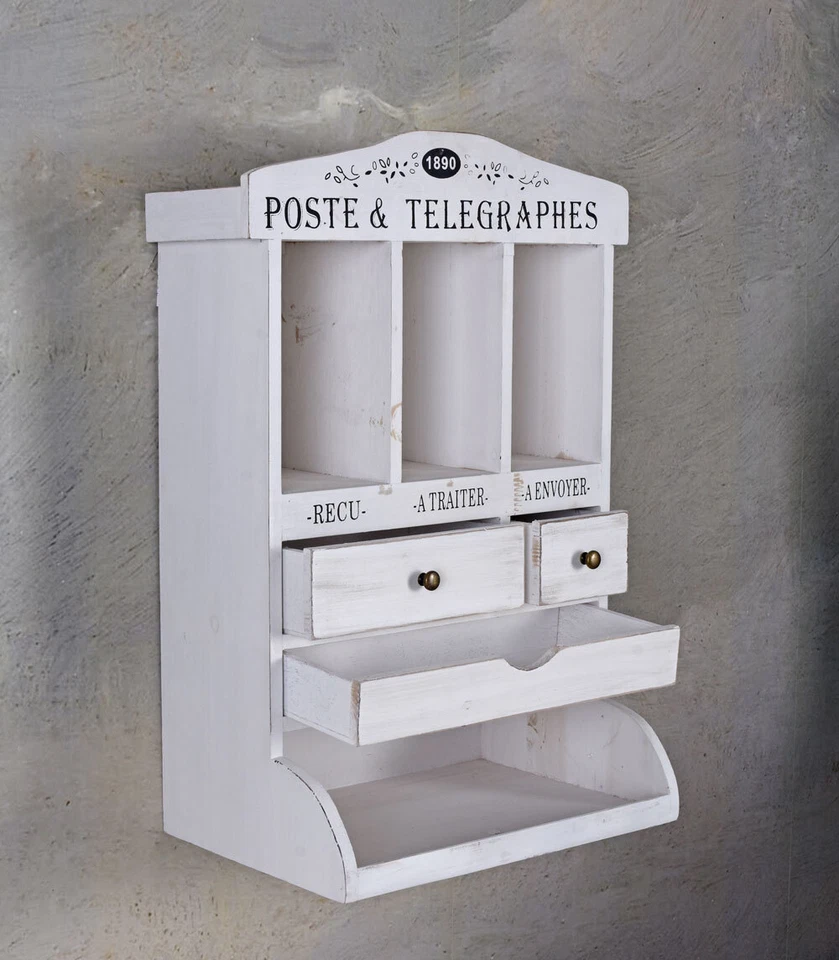 Wandschrank Shabby Chic Wandregal Weiss Briefhalter Ablage Antik Hängeschrank - Bild 3 von 4