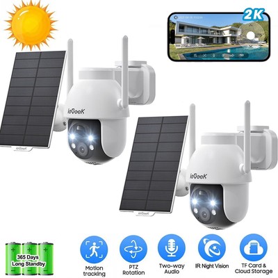 2x ieGeek 360° PTZ Überwachungskamera WLAN Außen Kabellos 3MP Akku Kamera Sola