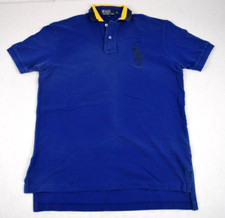 VTG Polo Ralph Lauren Shirt Size M 90s Blue Polo Big Pony Black Yellow Collar