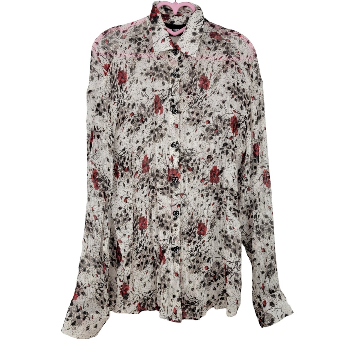 THE KOOPLES Silk Shirt Button Front Flying Flowers Print