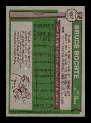 1976 Topps #637 Bruce Bochte California Angels EX Baseball Card