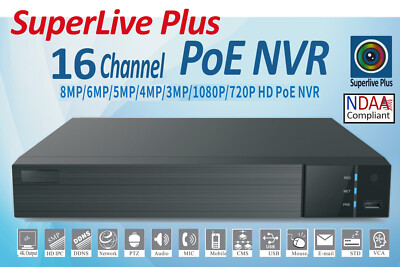 SuperLive Plus 8MP 4K 16CH PoE NVR Supports 16CH IP Cameras with PoE H.265 NDAA