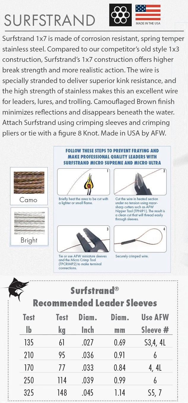 Filo Pesca Filo Leader In Acciaio Inossidabile AFW SURFSTRAND - 40 Libbre Di Test, 30 Piedi (10 Yard), Colore Mimetico - Spedizione Gratuita USA Leader Pesca 40 Libbre - Foto 7