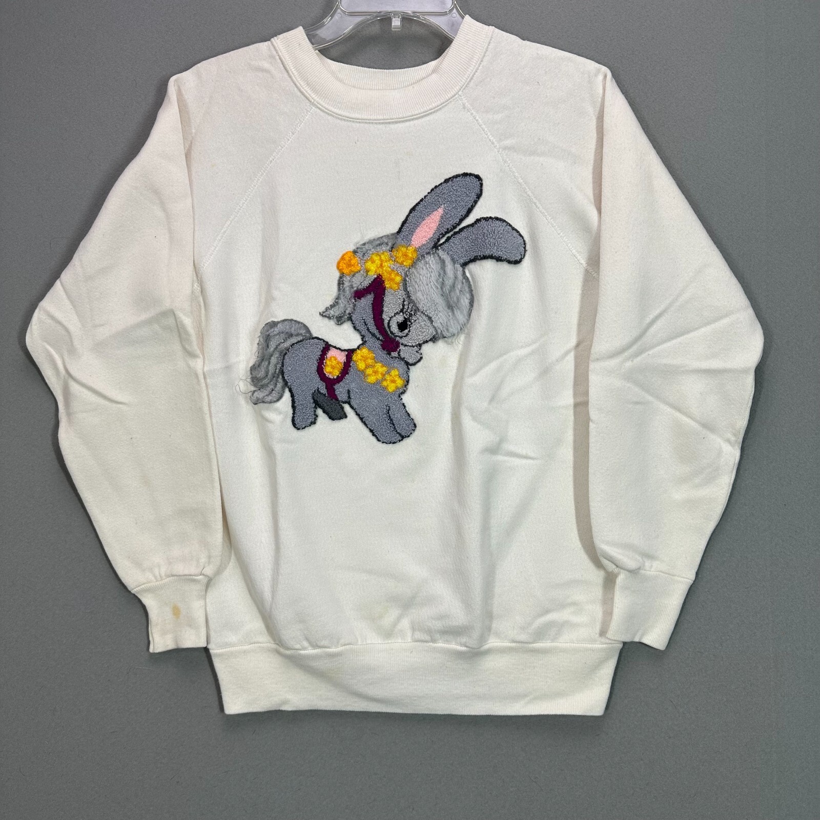 Felpa Vintage Pannill Raglan Applique Ciniglia Pony Cavallo Coniglietto Kidcore M Anni 70