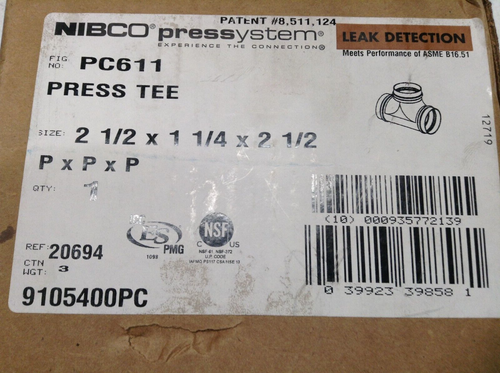 NIBCO PC611 2-1/2" x 1-1/4" x 2-1/2" Press Tee 9105400PC - 第 2/2 張圖片