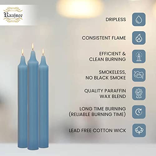 Raajsee Pack of 40 Sky Blue Candles | 4" Tall Unscented Mini Taper Candles - ...