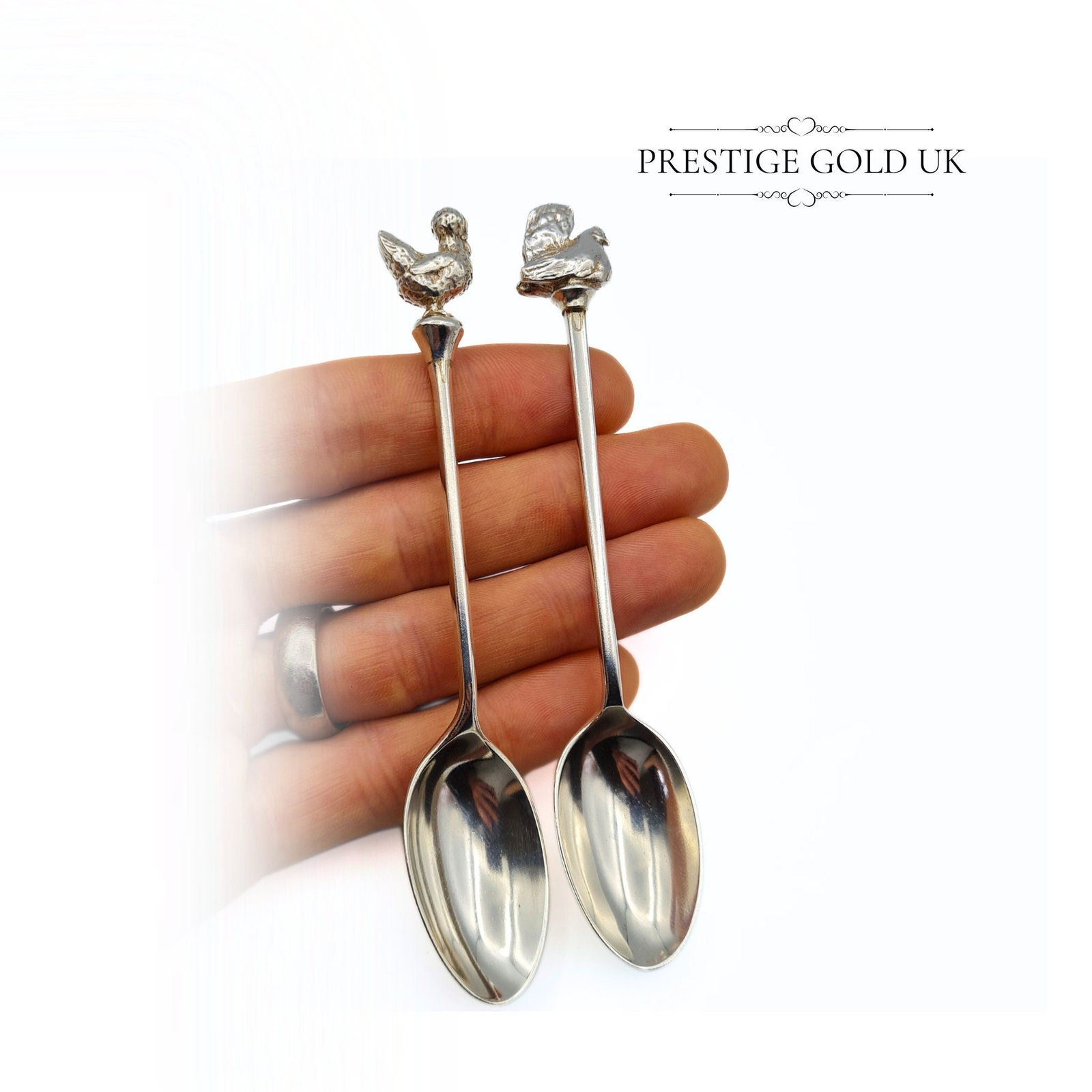 Antique Small Solid Silver Fancy Chicken Spoons - image 2