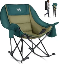 MOPHOTO Oversized Folding Rocking Camping Chair Pad Patio Reclining Lounge Chair