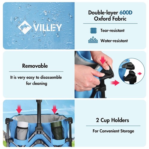 VILLEY Carrello Pieghevole Resistente 220L Esteso Pieghevole Utilità Carrelli - Foto 9 di 11
