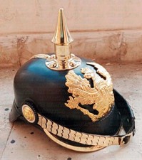 WW1 WW2 Spiked LARP German Prussian Officer Leather Pickelhaube Helmet Halloween