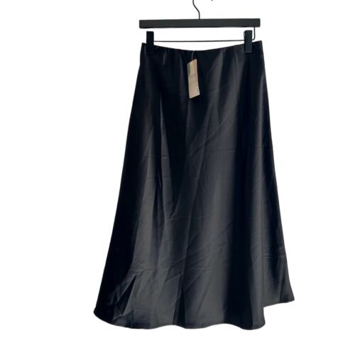 NWT BTFBM black silky satin circle midi skirt, women's medium - Afbeelding 1 van 6
