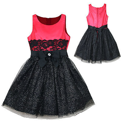 Girl Kid National Pageant Wedding Formal Party Red Black Rouge 4-16years Dress