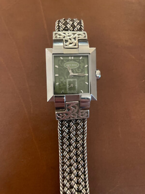 Lois Hill Watch Sterling Silver Thai Flat Weave Bracelet Band - Rare Green Face