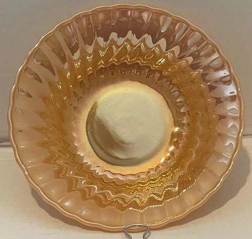 Vintage Anchor Hocking Fire King Peach Luster Swirl Glass  8 .5” Serving Bowl