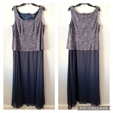 Alex Evenings Glitter Top Gown Smoke Grey 16W