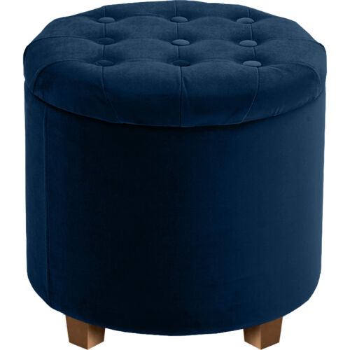 Ottoman Storage Round Velvet with Lids Pouffe Seat Stool Toy Storage Bench UK - Picture 2 of 17