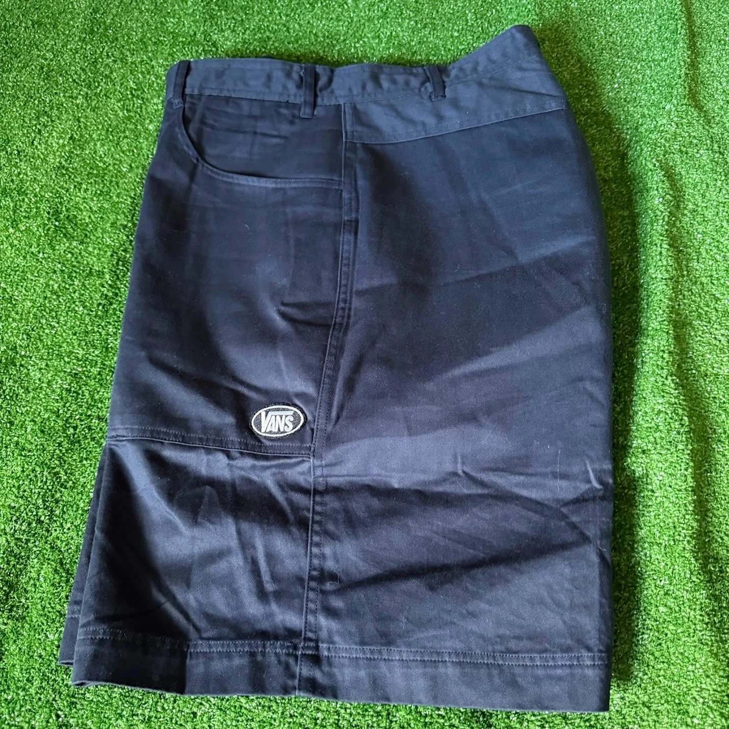 Pantaloncini Vans Navy Twill Skate BMX da lavoro rari con imbottitura interna blu taglia XL