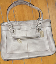 Coach Metallic Silver Bag Zip Silver Hardware Purple Lining Brand Card