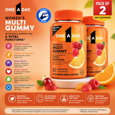 One A Day Women's Multivitamin Gummies with B Vitamins & Biotin, 80 Count.