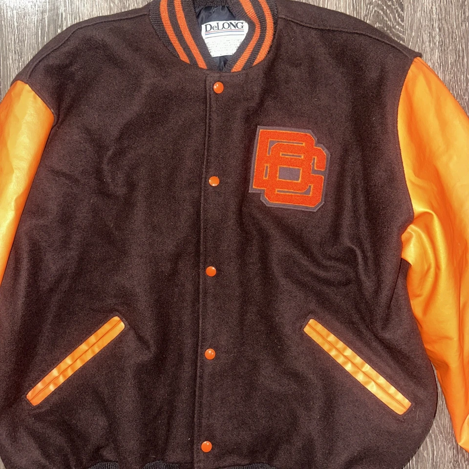 Chaqueta Universitaria Estatal Verde Bowling Vintage Para Hombre Talla 3XL Marrón/Naranja Foto 3 de 4