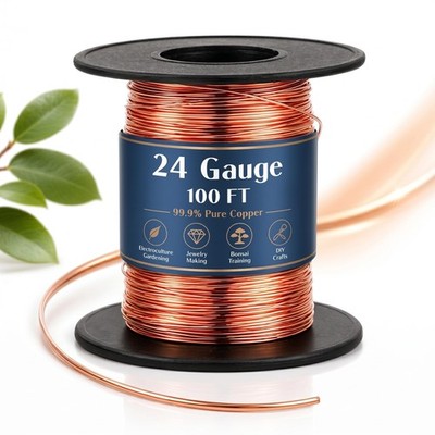 Therwen 100ft 24 Gauge Copper Wire for 24 Gauge, 100ft, as pictures show