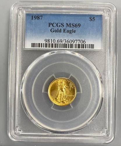 1987 US 1/10th ozt Gold $5 Eagle Coin PCGS MS69 L24364
