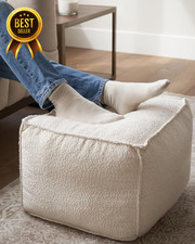 Beautiful Boucle Pouf Ottoman and Foot Rest - round Modern Foot Stool