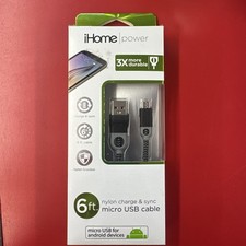iHome 6ft micro USB Nylon Braided Charge Sync Cable Android LG Samsung HTC