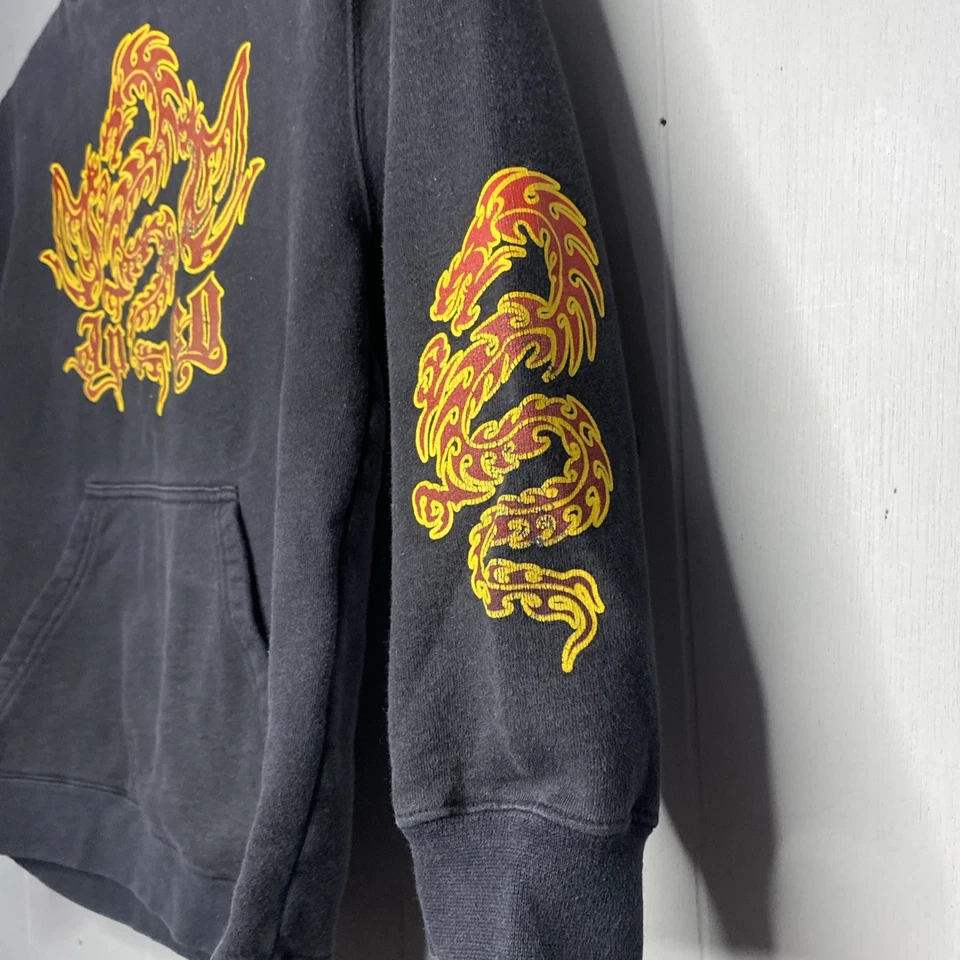 Винтажная молодежная толстовка с капюшоном Y2K JNCO маленький дракон двусторонняя рукав 90-х пламя S 19x22 - Изображение 4 из 4