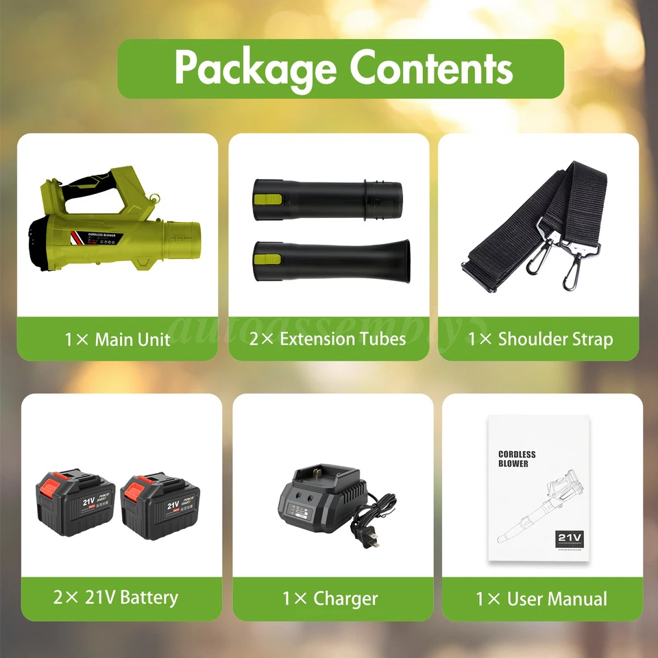 Soplador de hojas inalámbrico 680 CFM soplador de hojas eléctrico de mano con 2 baterías 21V Foto 4 de 4