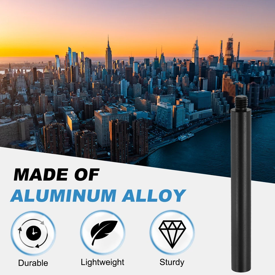 4" Metal Extension Rod, 1Pcs M8x1.25 Female to Male Thread Tripod Tube Black Foto 4 de 4