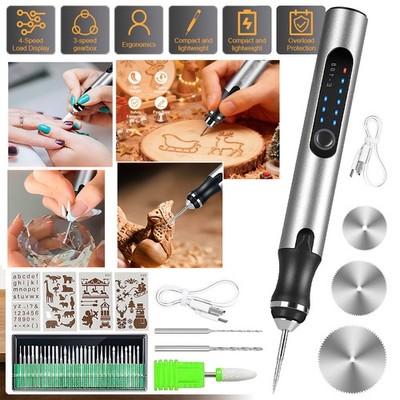 Cordless Electric Mini Drill Grinder Engraving Pen 3 Speed Rotary Tool w/Stencil