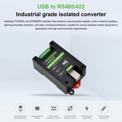 Industrial-Grade Isolated Converter USB to RS485/RS422 Support Wall-Mounted Rail
