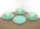 3- Fire King Anchor Hocking JANE RAY Jadeite Cup & Saucer+2 Saucer Oven Ware USA