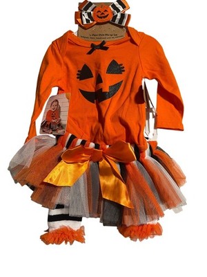 Baby Essentials Pumpkin Halloween 4-pc Outfit 3M Bodysuit Tutu Leg Warmers Bow
