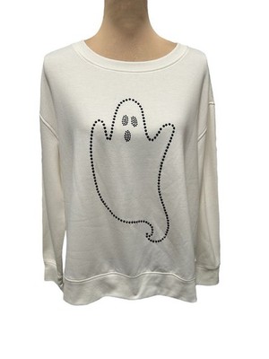 Jane and Delancey Womens Ghost Embellished Pullover Top Size Large Off White NWT