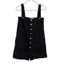 Urban Outfitters BDG Denim Pinafore Dress Black Button Front XS Indie 90s Style