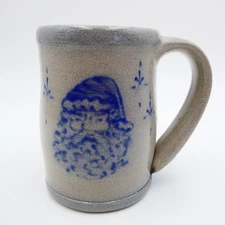 Rowe Pottery Santa Claus Christmas Mug Cup Salt Glaze 1993 Primitive Folk Art