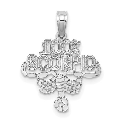 14k White Gold 100% SCORPIO Zodiac Charm Pendant L 18.7mm, W 16.15mm