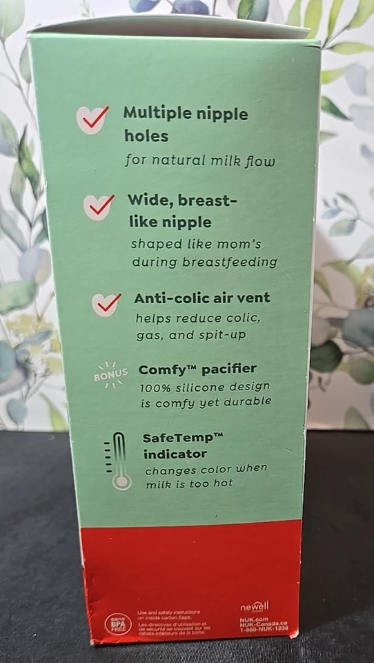 Biberones NUK Simply Natural 9 oz (3 unidades) flujo mediano y chupete TEMPERATURA SEGURA Foto 3 de 4