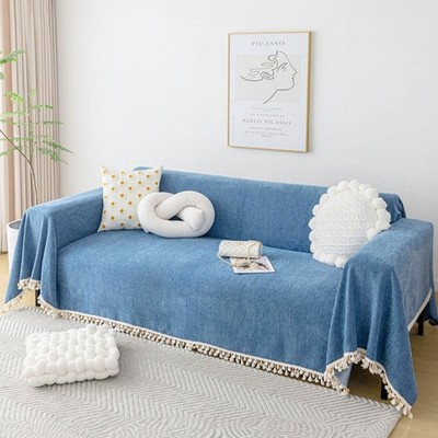 Boho Chenille Sofa Cover with Tassels Thick Couch Protector for