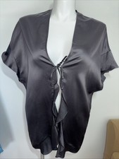Victoria s Secret Satin Robe Black Tie Front Sheer NWT One Size