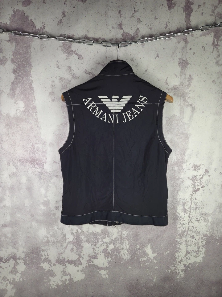 Vintage Armani Jeans Vest Jacket AJ Luxury Big Logo Nylon Mens Italy Size M - Image 2 of 4