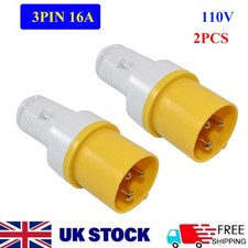 2PCS 110V 16A 3 PIN Yellow Industrial Site Plug Male CEE Form IP44 Hook UK
